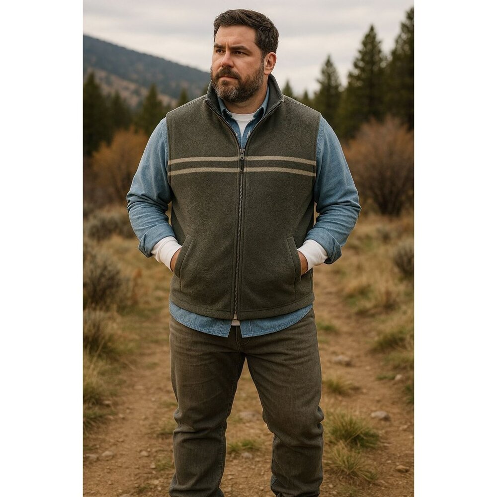 Roundtree & Yorke Outdoors Reversible Vest Gray XXL Fleece Cozy Cabin Casual